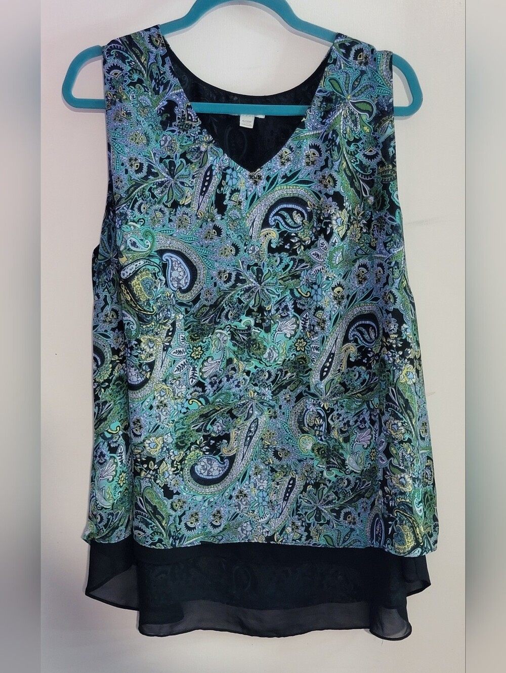 Cato Sleeveless Paisley V-Neck Layered Tank Top - Blue/Green